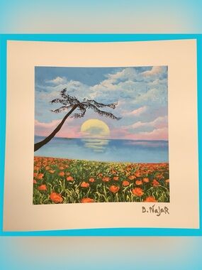 David Najar - Sounds of Love. Coastal Sunset with Poppy Field. Lithograph. New.
